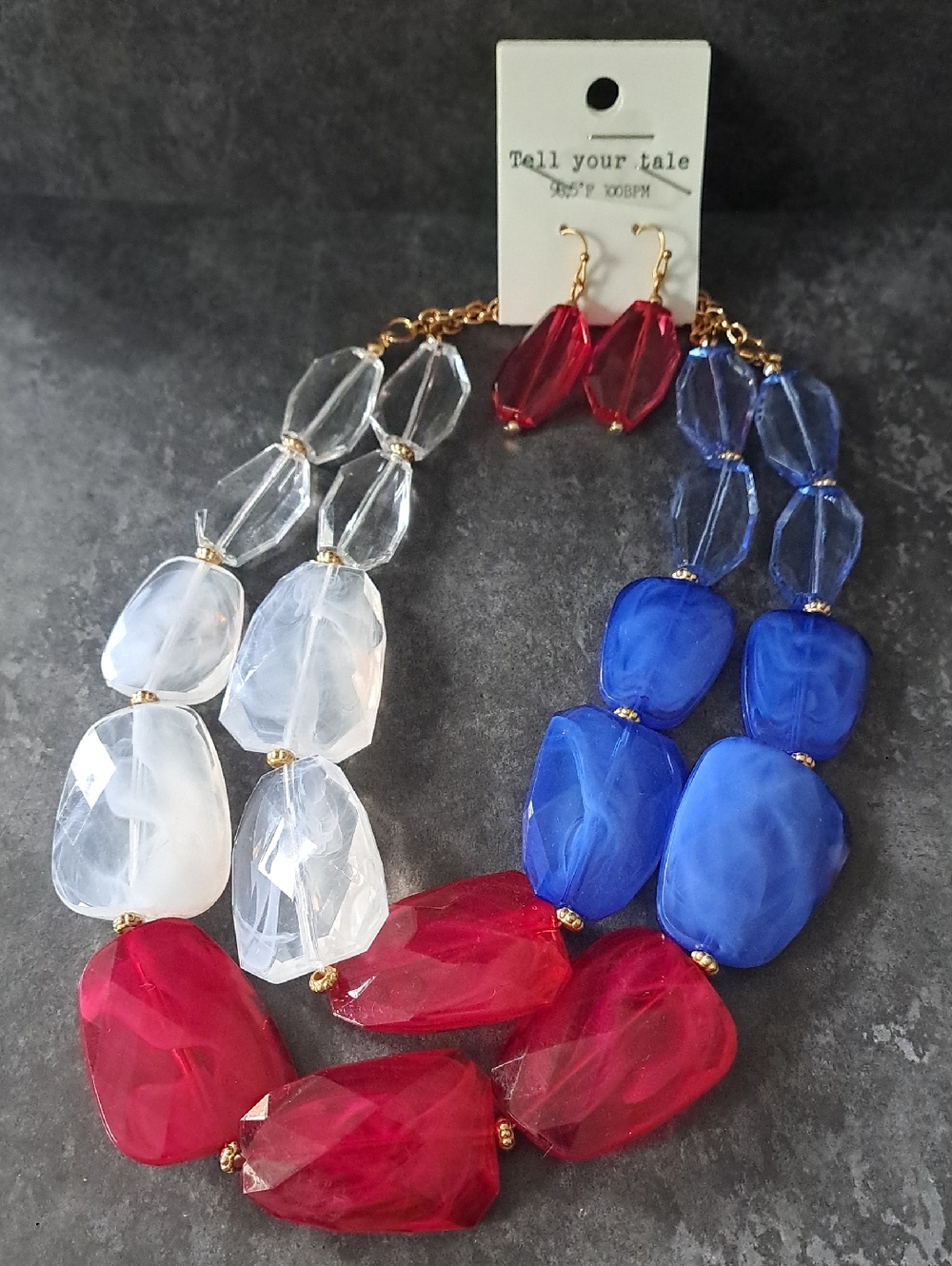 Women's Red, Blue & White Beaded Statement Necklace Set